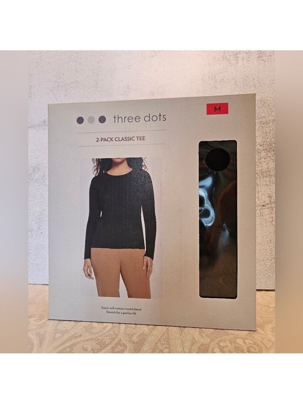 Three Dots 2-Pack Classic Tee, Long Sleeves, Black, Medium, NWT